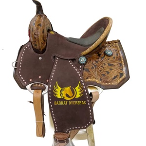 Silla de montar western de cuero genuino de doble tono personalizada con diseño de tachuelas de cobre, portátil, para equitación y doma, hecha a medida. - Product Image 1