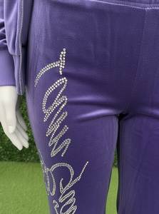 Women's Purple <b>Velvet</b> Knitted 2 Piece Sporty Set Full Length <b>Leggings</b> Crop Top O Neck Hoodie Solid Color All Seasons Wear - Product Image 6