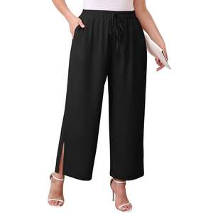 Pantalon de détente pour femme, coupe large, longueur mollet, taille haute, avec cordon de serrage, décontracté, léger, ample, en Spandex/Polyester, respirant - Product Image 4