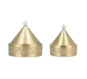 Traditional Arabic Etched Brass <b>Chafing</b> <b>Dish</b> <b>Set</b> with Conical Hammered Lids Premium Food Warmer for Luxury Wedding <b>Buffet</b> - Product Image 2