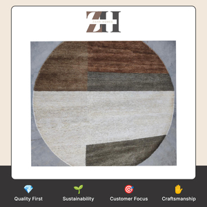 Luxury Handmade <b>Round</b> Hand Knotted Wool & Silk Area Rug Modern Geometric Designer <b>Carpet</b> for Living Room - Product Image 6