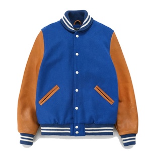 Veste décontractée en laine d'hiver avec manches en cuir, style varsity, boutonnée, manteau de baseball, grande taille, veste en polyester pour homme avec doublure en satin - Product Image 2