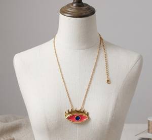 Collar con Colgante de Ojo Esmaltado Rosa Hecho a Mano, Cadena de Latón Chapado en Oro de 18K, Joyería de Estilo Europeo y Americano para Mujer, Regalo para Fiestas - Product Image 3