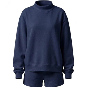 Conjunto de Sudadera y Shorts Casuales de Invierno para Mujer, por Encima de la Rodilla, de Algodón Ligero y Felpa, Transpirable, con Logotipo Personalizado - Product Image 1