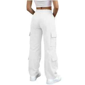 Wholesale Women Street Fashion Multi Pocket <b>Cargo</b> Pants High Waist Straight Leg Loose Fit Slimming Casual Trousers for Women - Product Image 2