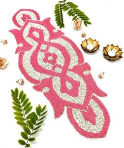 Chemin de table brodé à la main avec perles, rose et blanc, design bohème, forme personnalisée, tapis en tissu - Product Image 1