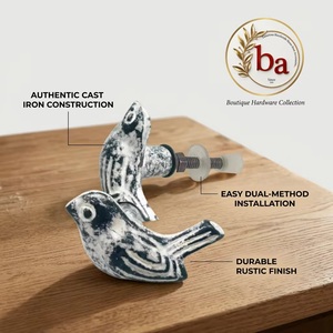 Cast Iron Durable Distressed Bird Cabinet <b>Knobs</b> and Drawer Pulls with Rustic Blue White Design for Bedroom and Kitchen Use - Product Image 1