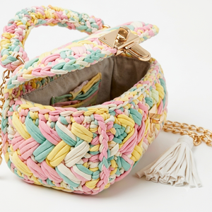 Bolso Bandolera de Mujer, 100% Hecho a Mano, Tejido Trenzado de Poliéster, Correa de Cadena con Cierre Dorado, de Algodón, Pequeña Capacidad, para Uso Diario - Product Image 5