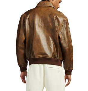 Blouson aviateur en cuir véritable marron pour homme Avirex, en cuir d'agneau, blouson de vol américain, broderie, support OEM - Product Image 4