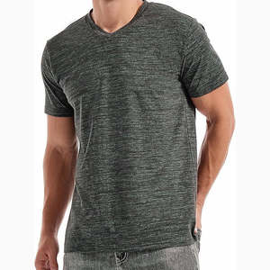 Camiseta Básica de Verano para Hombre, Cuello en V, Gris Oscuro, 100% Algodón, Tejido de Punto, Secado Rápido, Transpirable, Manga Corta, Informal - Product Image 1