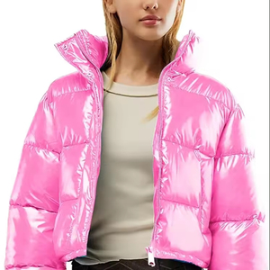 Abrigo Casual Rosa para Mujer, con Capucha, Cierre de Cremallera, Color Sólido, Corto, Grueso, Corte Regular, 70% Plumón, Ecológico - Product Image 4