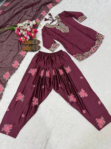 Embroidered Salwar Kameez Set Japan Satin Floral Sequin Work Outfit Women Pakistani Indian Clothing - Product Image 5