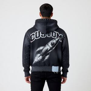 Sweats à capuche personnalisés en gros, molleton 500 g/m², coupe épaules tombantes, pour marques streetwear américaines, avec impression graphique en relief - Product Image 5