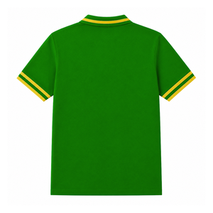 Chi Eta Phi Sorority Polo Shirt Women's Pique Green Yellow Stripe V-Neck Knit Short Sleeve Embroidered Crest Collared Tee - Product Image 4