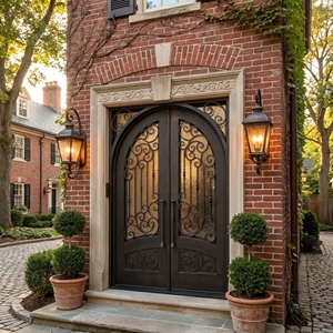 <b>Single</b> Entry Modern Luxury Wrought Iron Exterior Side Custom 3D Design Windproof Anti-theft Powder Coated 100% Hand Outdoor - Product Image 6
