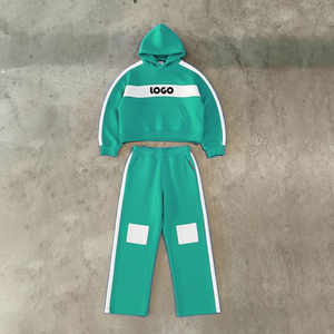 Chándal de invierno con rayas laterales, sudadera con capucha y cordón, pantalón ancho de forro polar, cortavientos, alta calidad, personaliza todo según tus necesidades - Product Image 2