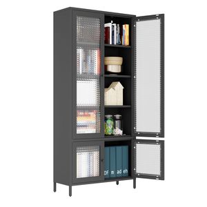 Large Freestanding Metal Storage Cabinet with 4 Glass Doors and 5 Shelves Bedroom Bookcase Display <b>Side</b> Cabinet for Living Room - Product Image 5