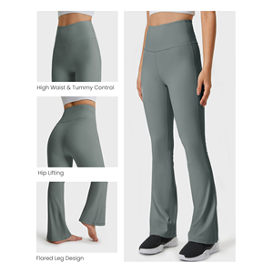 <b>Women's</b> Mid-Waisted Casual Wide Leg Flared Yoga Pants Bootcut <b>Leggings</b> Tummy Control Solid <b>Pattern</b> Summer Essentials 100% Cotton - Product Image 6