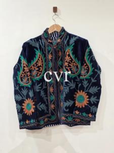Abrigo Bohemio de Terciopelo Bordado a Mano para Mujer, Talla Grande, Cuello Mandarín, Estampado Floral, Ropa de Invierno Informal, Manga Larga - Product Image 1