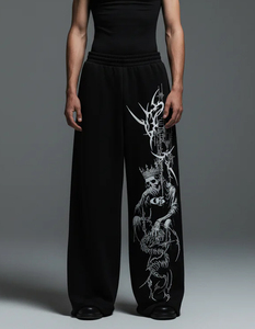 Pantalon ample surdimensionné pour femme, personnalisé en usine, style vintage délavé à l'acide, brodé, effet usé, taille élastique, avec plumes - Product Image 4