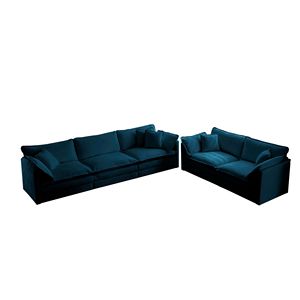 Set di Divani Moderni in Ciniglia Blu, 2 Posti + 3 Posti, Seduta Profonda per Soggiorno - Product Image 4