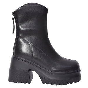 Bottines à plateforme en cuir véritable pour femmes Ann'S, talon épais de 9 cm, fermeture éclair, antidérapantes, hiver, vente en gros - Product Image 4