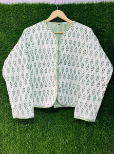 Wholesale and Manufacture Indian Handmade <b>Quilted</b> Cotton Jacket Vintage Cotton Kantha Jacket Reversible Raw Edge Free Edge - Product Image 4