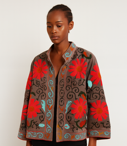 Veste réversible matelassée style bohème Suzani |   Robe kimono en velours brodée |   Artisan Floral 100% Coton Automne/Hiver - Product Image 1