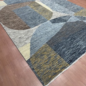 8x10 Ft Hand Knotted Wool & Silk Modern Slate Blue Grey And <b>Ivory</b> Handmade Carpet - Product Image 4