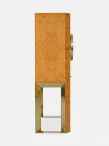 Modern Burl Wood <b>TV</b> <b>Stand</b> Cabinet with Metal <b>Pedestal</b> Storage for Living Room - Product Image 3