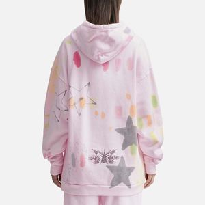 Sudadera con capucha morada para mujer, con cremallera completa, estampado de estrellas, de algodón tejido, estilo hip hop, para otoño - Product Image 5