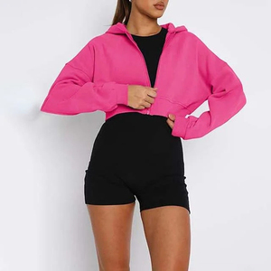 Sudadera con capucha extragrande de hombros caídos, 100% algodón, top corto con cremallera para gimnasio, para mujer, estilo casual, para exteriores y streetwear - Product Image 2