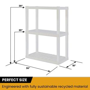 Garage Shelves 3-Tier Plastic <b>Storage</b> <b>Shelving</b> <b>Unit</b> 39"H X 14"D X 30"W White 300 lb Capacity - Product Image 2