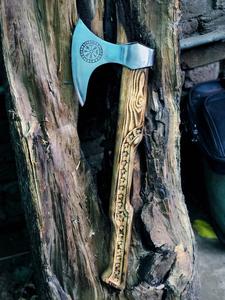 Handmade <b>Axe</b> D2 Steel Blade Wood <b>Handle</b> With Leather Sheath Outdoor Knife - Product Image 2