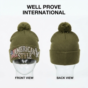 Gorro de Punto Acrílico Premium de Marca Personalizada, Color Verde Oliva, Unisex, Ajustable, 240 GSM, Gorro Cálido de Invierno, con Cristales de Imitación y Logotipo Personalizado - Product Image 1