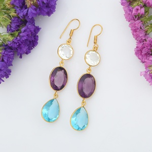 Top à la mode Multi couleur pierre Style indien bijoux boucles d'oreilles pendantes vente chaude bijoux populaires - Product Image 3