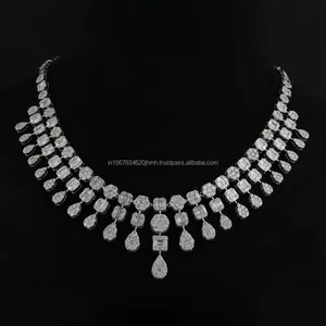 Emerald Cut Lab Grown Diamond Choker <b>Necklace</b> in White Gold with Pear Drop Dangles Bridal Wedding <b>Statement</b> Luxury Jewelry - Product Image 2