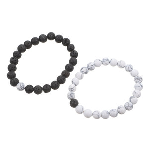 Natural Stone Black White Beads Couple <b>Bracelet</b> Adjustable Rope Yoga Jewelry Gift for Men Women - Product Image 1