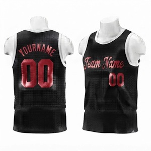 Maillot de basket personnalisé pour homme, sans manches, noir et rouge, en mesh sublimé, vêtements d'équipe, évacuation de l'humidité, unisexe, adulte - Product Image 1