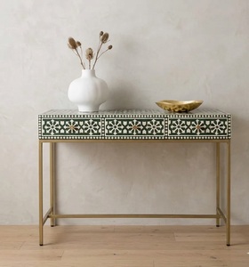 Console décorative en bois massif avec base métallique, design moderne pour entrée et rangement dans le salon - Product Image 1