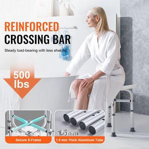 Sedia da Doccia Regolabile in Altezza con Barra di Supporto, Sedile Antiscivolo e Attrezzatura di Sicurezza per Vasca - Product Image 6