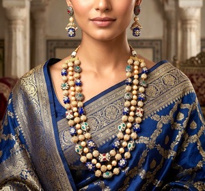 Conjunto de collar de perlas de 3 capas, joyería india para bodas, aretes, conjunto de joyería de moda nupcial para mujer - Product Image 4