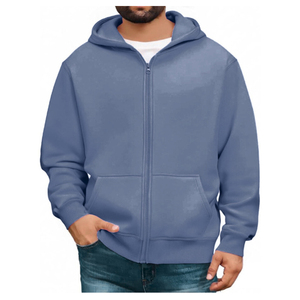 Sweat-shirt à capuche zippé pour homme, hiver, uni, impression de logo personnalisée, service OEM, molleton, manches longues - Product Image 2