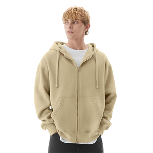 Sweat-shirts amples à fermeture éclair pour hommes de haute qualité, manches longues, couleur chair, vêtements d'hiver chauds, épaules tombantes, avec poches kangourou - Product Image 5
