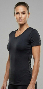 T-shirt de compression à manches courtes pour femme, col en V, sous-vêtement de sport, haut d'entraînement pour le jogging, tee-shirt anti-UV - Product Image 4