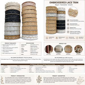 Ruban décoratif de luxe à broderie géométrique et dentelle à sequins pour Saree, Robe, Dupatta, Vêtement, Artisanat, Décoration d'intérieur, Couture - Product Image 6