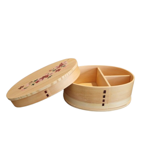 Boîte à bento en bois de forme personnalisée, design optimal, forme ovale, bois brun clair, boîte à bento avec 3 compartiments, boîte à lunch - Product Image 6