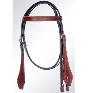 Cabezada, pechopetral y riendas de cuero marrón estilo western, con adornos de cesta y onda hechos a mano, herrajes de acero inoxidable, fabricante indio, marca LLT - Product Image 1