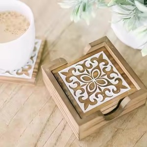 Modern Wooden Coasters Set Rustic Beverage <b>Protectors</b> for Dining <b>Table</b> Restaurant Hotel Bar Wedding Decor - Product Image 4