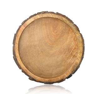 Rustic Mango <b>Wood</b> Serving Tray <b>Solid</b> Wooden <b>Round</b> Platter for Kitchen <b>Dining</b> Use - Product Image 6
